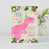 Dinosaurier Vier Mal Wildes Party Dinosaur Geburts Einladung (Stehend Vorderseite)