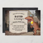 Dinosaurier & Volcano Prähistorische Jungen Geburt Einladung (Vorne/Hinten)