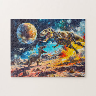 Dinosaurier von Außerirdischen im Weltraum angegri Puzzle