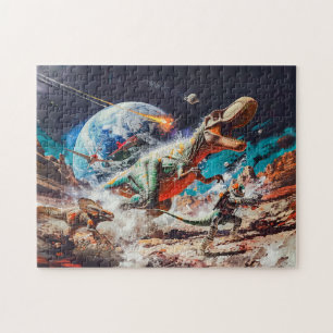Dinosaurier von Außerirdischen im Weltraum angegri Puzzle