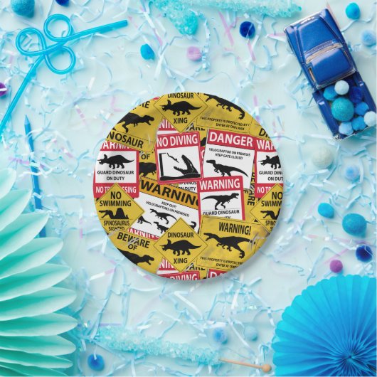 Dinosaurier-Vorsicht-Zeichen Pappteller (Party)