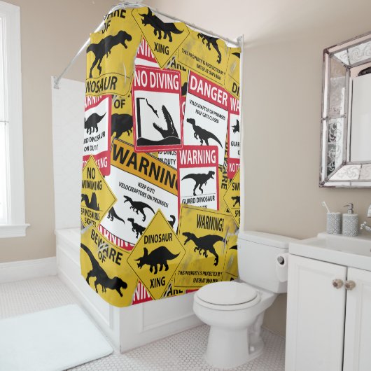 Dinosaurier Vorsichtszeichen Duschvorhang (Beispiel)