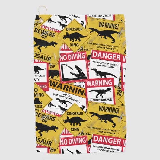 Dinosaurier Vorsichtszeichen Golfhandtuch (Vorderseite)