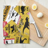 Dinosaurier Vorsichtszeichen Küchentuch (Viertel Falte)