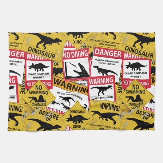 Dinosaurier Vorsichtszeichen Küchentuch (Horizontal)