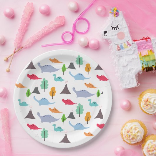 Dinosaurier Vulkanbäume bunt anpassbar Pappteller (Party)