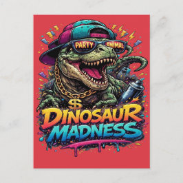 Dinosaurier-Wahnsinn – Party-Tier T-Rex-Grafik Postkarte