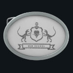 Dinosaurier-Wappenkunde - Gürtelschnalle<br><div class="desc">Ein Dinosaurier heraldischer Blazon,  der einen Triceratops innerhalb eines Schildes gestützt durch zwei Velociraptors darstellt. Im Band gibt es auch die Redewendungen: alte Schule.</div>