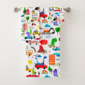 Dinosaurier Wasserfarbe Busy City Kids LKW Badhandtuch Set (Insitu)