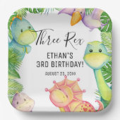 Dinosaurier Wasserfarbe Drei Rex 3. Geburtstag Pappteller (Vorderseite)