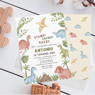 Dinosaurier Wasserfarbe Geburtstagsparty Einladung