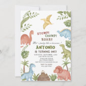 Dinosaurier Wasserfarbe Geburtstagsparty Einladung (Vorderseite)