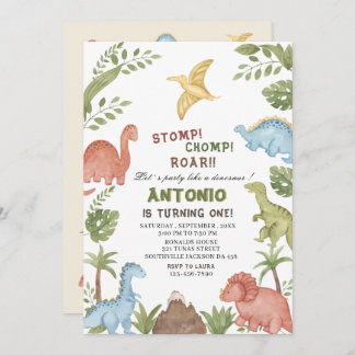 Dinosaurier Wasserfarbe Geburtstagsparty Einladung