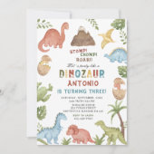 Dinosaurier Wasserfarbe Magen-Chomp-Brühe Geburtst Einladung (Vorderseite)