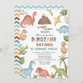 Dinosaurier Wasserfarbe Magen-Chomp-Brühe Geburtst Einladung (Vorne/Hinten)