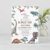 Dinosaurier Wasserfarbe Magen-Chomp-Brühe Geburtst Einladung (Stehend Vorderseite)