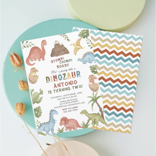 Dinosaurier Wasserfarbe Magen-Chomp-Brühe Geburtst Einladung