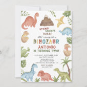 Dinosaurier Wasserfarbe Magen-Chomp-Brühe Geburtst Einladung (Vorderseite)