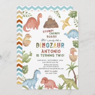 Dinosaurier Wasserfarbe Magen-Chomp-Brühe Geburtst Einladung