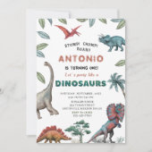 Dinosaurier Wasserfarbe Magen-Chomp-Brühe Geburtst Einladung (Vorderseite)