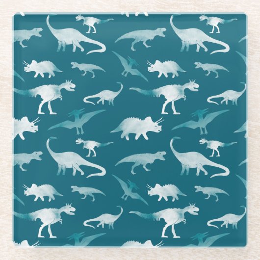 Dinosaurier Wasserfarbe: Textilmuster Glasuntersetzer (Vorderseite)