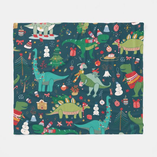 Dinosaurier Weihnachten: Frohes Neues Jahr Fleecedecke (Vorderseite (Horizontal))