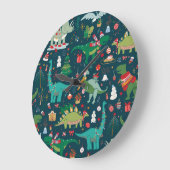 Dinosaurier Weihnachten: Frohes Neues Jahr Große Wanduhr (Winkel)