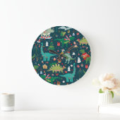 Dinosaurier Weihnachten: Frohes Neues Jahr Große Wanduhr (Zuhause)