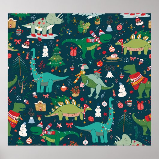Dinosaurier Weihnachten: Frohes Neues Jahr Poster (Vorne)