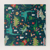 Dinosaurier Weihnachten: Frohes Neues Jahr Puzzle (Horizontal)