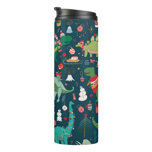 Dinosaurier Weihnachten: Frohes Neues Jahr Thermosbecher (Nach rechts gedreht)
