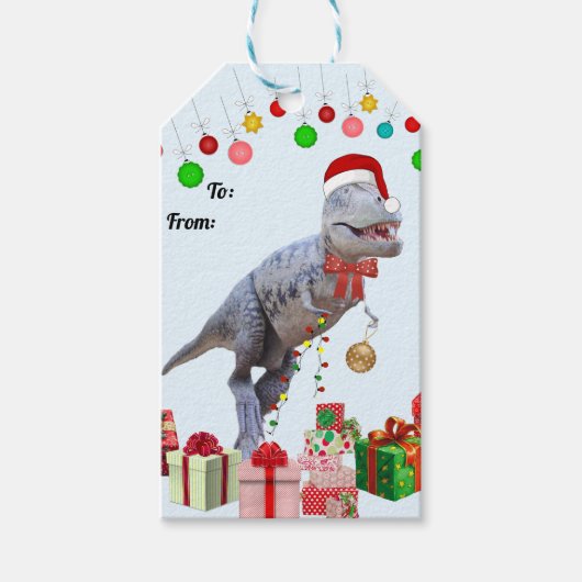 Dinosaurier Weihnachten Geschenkanhänger (Vorderseite)