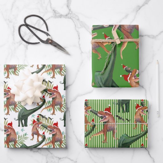 Dinosaurier Weihnachten Geschenkpapier Set (Vorderseite)