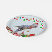 Dinosaurier Weihnachten Pappteller (Schrägansicht)