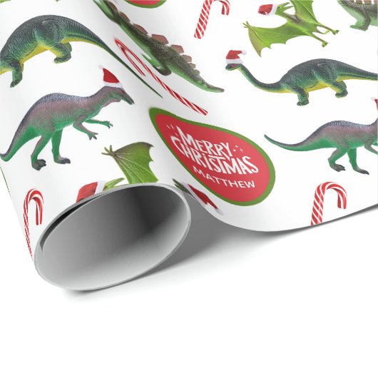 Dinosaurier Weihnachten Personalisiert Geschenkpapier (Rolleneckpunkt)