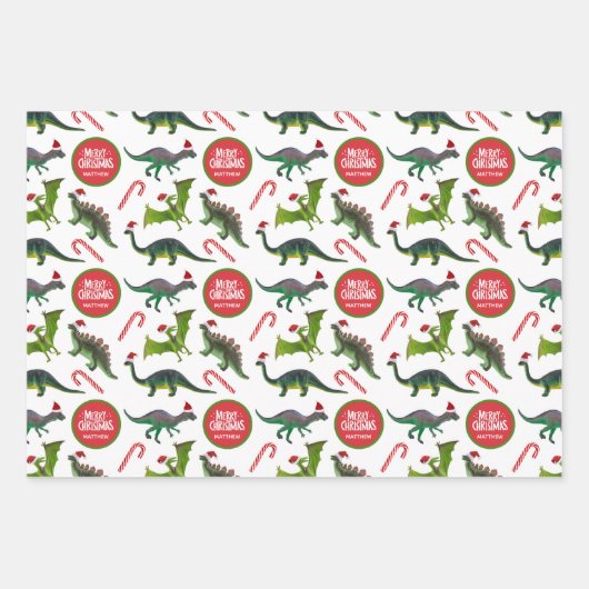 Dinosaurier Weihnachten Personalisiert Geschenkpapier Set (Vorderseite)