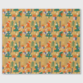 Dinosaurier Weihnachts-Party Gelb Geschenkpapier (Flach)