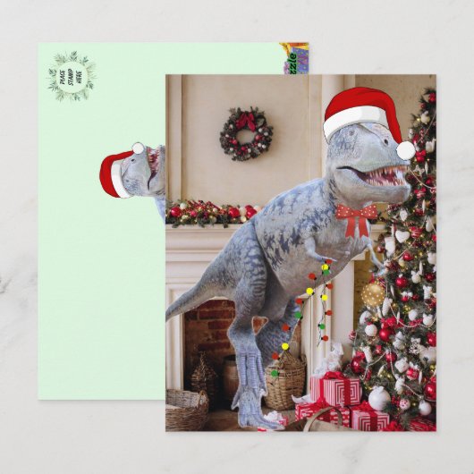 Dinosaurier Weihnachts Postcard Postkarte (Vorne/Hinten)
