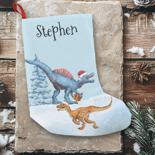 Dinosaurier-Weihnachts-Raptor-Aquarell-Name  Kleiner Weihnachtsstrumpf