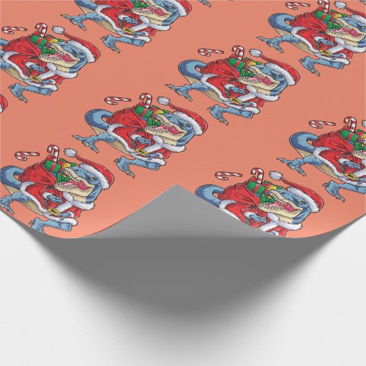 Dinosaurier Weihnachts Weihnachtsmann T rex Boys M Geschenkpapier (Ecke)