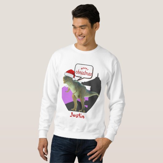 Dinosaurier-Weihnachtsgeschenk, personalisierter N Sweatshirt (Vorne ganz)