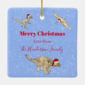 Dinosaurier Weihnachtskinder halten Sake Keramikornament (Rückseite)