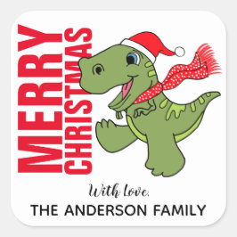 Dinosaurier Weihnachtslabel Quadratischer Aufkleber