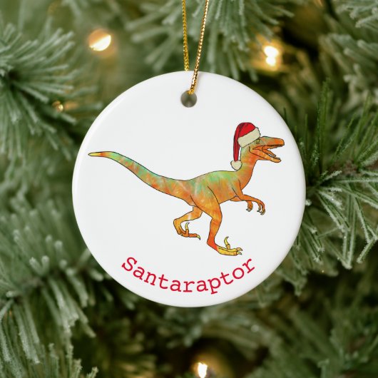 Dinosaurier Weihnachtsrapperin Keramik Ornament (Baum)