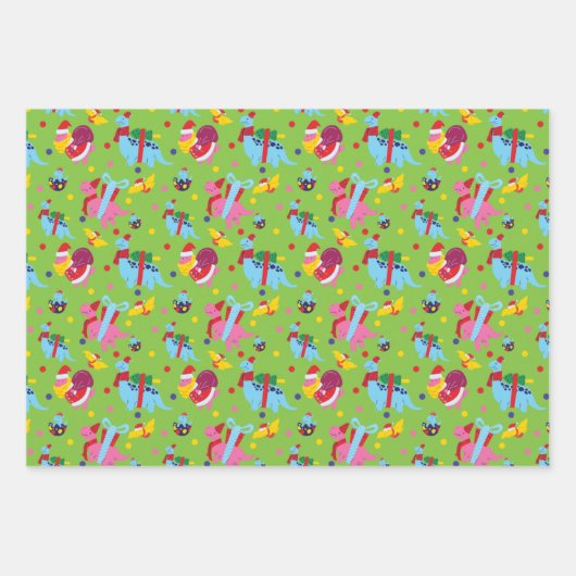 Dinosaurier Weihnachtswrapping Paper für Kinder Geschenkpapier Set (Vorderseite)