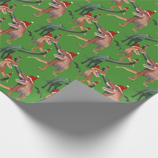 Dinosaurier Weihnachtswrapping Paper Geschenkpapier (Ecke)