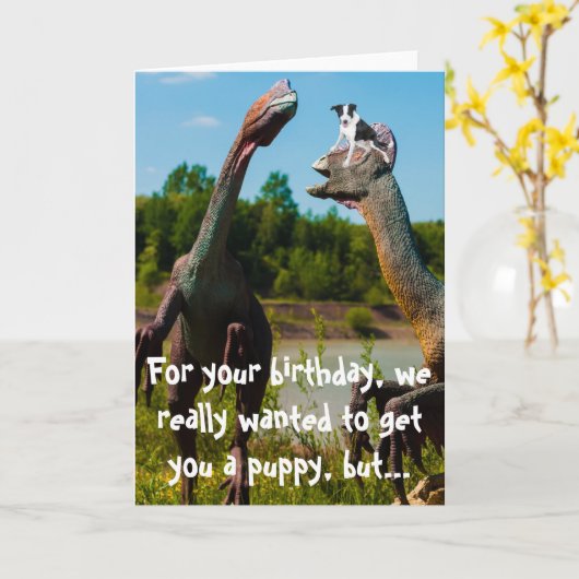 Dinosaurier-Welpen-Spaß Karte (Gelbe Blume)