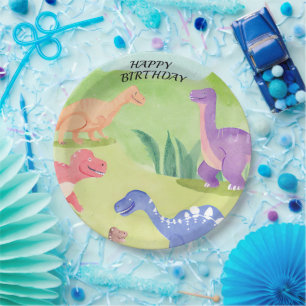 Dinosaurier Welt froher Geburtstag Türkis Pappteller
