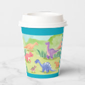 Dinosaurier Welt glücklich Geburtstag Türkis Pappbecher (Rückseite)