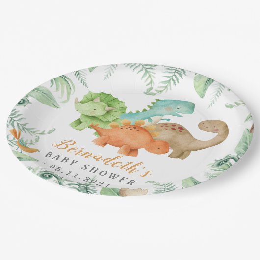 Dinosaurier Wild Baby Shower Pappteller (Schrägansicht)
